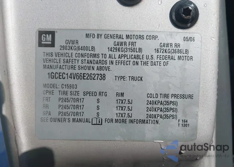 2006 Chevrolet Silverado 1500 Work Truck z USA, uszkodzony, nr VIN 1GCEC14V66E262738